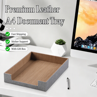 Porte-documents A4 en cuir PU texturé avec logo personnalisé, support de rangement de bureau en grain de bois pour marque privée, en stock