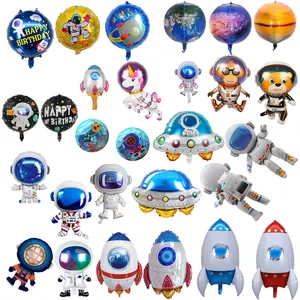 Cute Large Size Outer Space Cartoon Balloons Earth Astronaut Rocket for Kids Planet Themed Party Supplies