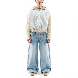 Jean en denim délavé taille haute coupe large et ample en coton pour homme – Style décontracté automne couleur unie - Product Image 3