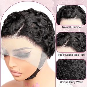 Perruque <span class=keywords><strong>Courte</strong></span> Bouclée 13x4 Lace Front en <span class=keywords><strong>Cheveux</strong></span> Brésiliens Remy, Densité 150%, <span class=keywords><strong>Courte</strong></span>, Dégradée, Bouclée, Sans Colle - Product Image 4