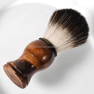 Pinceau à raser humide pour homme ZY, nylon synthétique, peau sensible, outil professionnel de barbier pour savon et crème à raser humide, manche en bois - Product Image 5