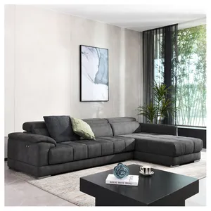 Home Couch Sofa Set Furniture Super Loading Ability Dark Grey L-shape Chaise Modern Living Room Sofas With 3 Adjustable Headrest