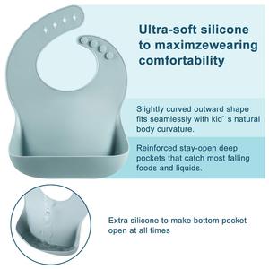 Ensemble de 3 bavoirs pour bébé en silicone de qualité alimentaire, imperméables, doux, écologiques, unisexes, fermeture à bouton, motif uni, 10-72 mois - Product Image 3