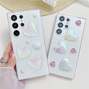 Lindo láser amor corazón perla brillo funda de teléfono para <span class=keywords><strong>Samsung</strong></span> S25 S24 A54 A34 A23 A53 A73 A52S S23 Ultra S22 Plus S21 S20FE Note20 - Product Image 1