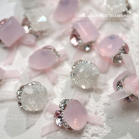 Nouveau style de bijoux pour ongles en organza avec nœud carré et strass, modèle fleur de glace pilée translucide rose jade girly Cy0188, fabriqué en Chine
