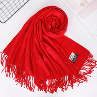 Hijabs rouges de luxe en cachemire avec écharpe Pashmina d'excellente qualité avec pompon pour châles d'hiver pour dames