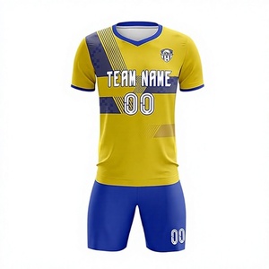 Conjunto de Uniforme de Fútbol Personalizado por Sublimación, Camiseta Amarilla y Azul con Cuello en V, Manga Corta, para Hombre, Resistente al Agua y Ecológico - Product Image 1