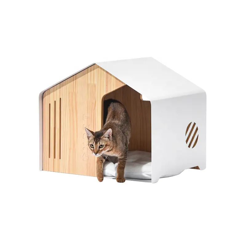 Interior de lujo pequeño cachorro perro gatito gato casa de madera camas para mascotas de alta calidad personalizado duradero hierro condominio perrera casa de campo