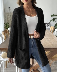 Auf Lager OEM Mode Custom Winter <span class=keywords><strong>Long</strong></span> Womens Strick pullover Rib Loose <span class=keywords><strong>Coat</strong></span> Mit Taschen Open Front Casual Cardigan Sweater - Product Image 4
