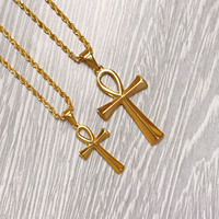 Luxe religieux Ankh croix pendentif collier mode femmes croix égyptienne hommes bijoux en acier inoxydable pendentif chaîne cadeau