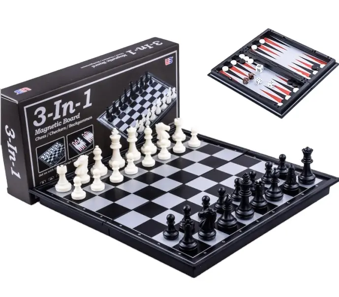 3 In 1 Reizen Magnetische Schaken, Dammen, Backgammon Schaakspel Set Met Schaakbord