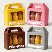 Boîte d'emballage portable et réutilisable pour jus de fruits et boissons, en carton ondulé écologique avec poignée et fenêtre transparente visible pour petites quantités