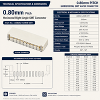 Konektor Wafer SMT Sudut Kanan Horizontal Pitch 0.80mm dengan Housing LCP 2-16 Pin dan Tab Solder untuk Papan PCB Mikro