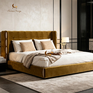 CustomizationFoshan Villa Furniture Luxury Modern King Size <b>Bed</b> Frame High-<b>End</b> Velvet Fabric Upholstered Bedroom Set - Product Image 2