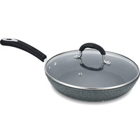 Ensemble de casseroles classiques en métal noir et gris antiadhésives avec couvercle en verre, poêle à frire compatible induction, écologique, vente en gros