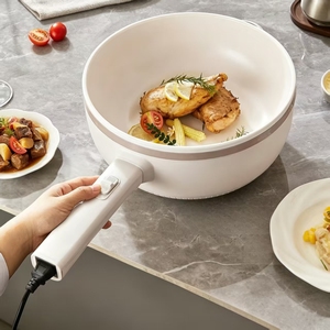 Olla Eléctrica de Gran Capacidad de 5L, Versión Mecánica, Olla Eléctrica de Doble Capa Integrada con Vaporera, Revestimiento de Cerámica Esmaltada, Wok Eléctrico - Product Image 1