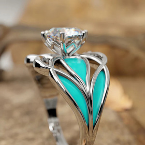 Anillo de Diamantes de Oro Blanco T0881, Corte Brillante Redondo, Color G Natural, Joyería Romántica de Compromiso para Mujer - Product Image 1