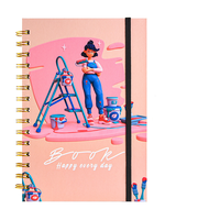 Carnet à spirale A5 avec couverture mignonne à motifs de dessins animés, journal ligné, 80 feuilles, écriture recto-verso, agenda étudiant, bande élastique, 8 designs