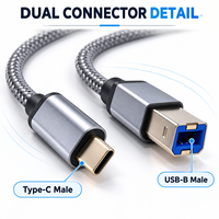 Kabel sinkronisasi data kabel cetak USB Tipe C ke USB 2.0 tipe B Kabel pemindai Printer untuk Laptop