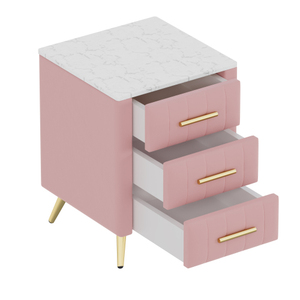 Modern Upholstered Wooden Nightstand 3 Drawers Metal Legs&Handles <b>Bedside</b> Table Marbling Stickers Bedroom Living Room - Product Image 3