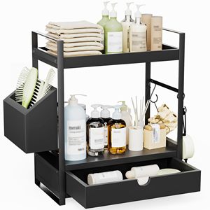 2-Tier Multifunction Standing Bathroom Counter Organizer Drawer <b>Basket</b> Wood Countertop <b>Storage</b> Skincare Organizers Vanity - Product Image 1