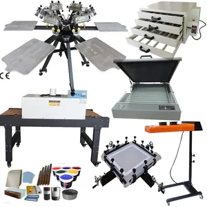 DGRUIDA Factory price 6 press table 6 color double turntable t-shirt screen printing machine full set