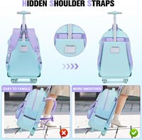 Sac à roulettes pour filles, ensemble 3-en-1 avec boîte à lunch et trousse à crayons, grand sac d'école à roulettes compatible avec ordinateur portable 15,6 pouces, résistant à l'eau
