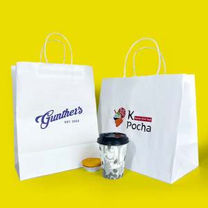 Sac en papier biodégradable blanc et kraft avec poignée, prix d'usine Jahoo Pack, faible MOQ, impression personnalisée du logo personnel, à emporter - Product Image 2