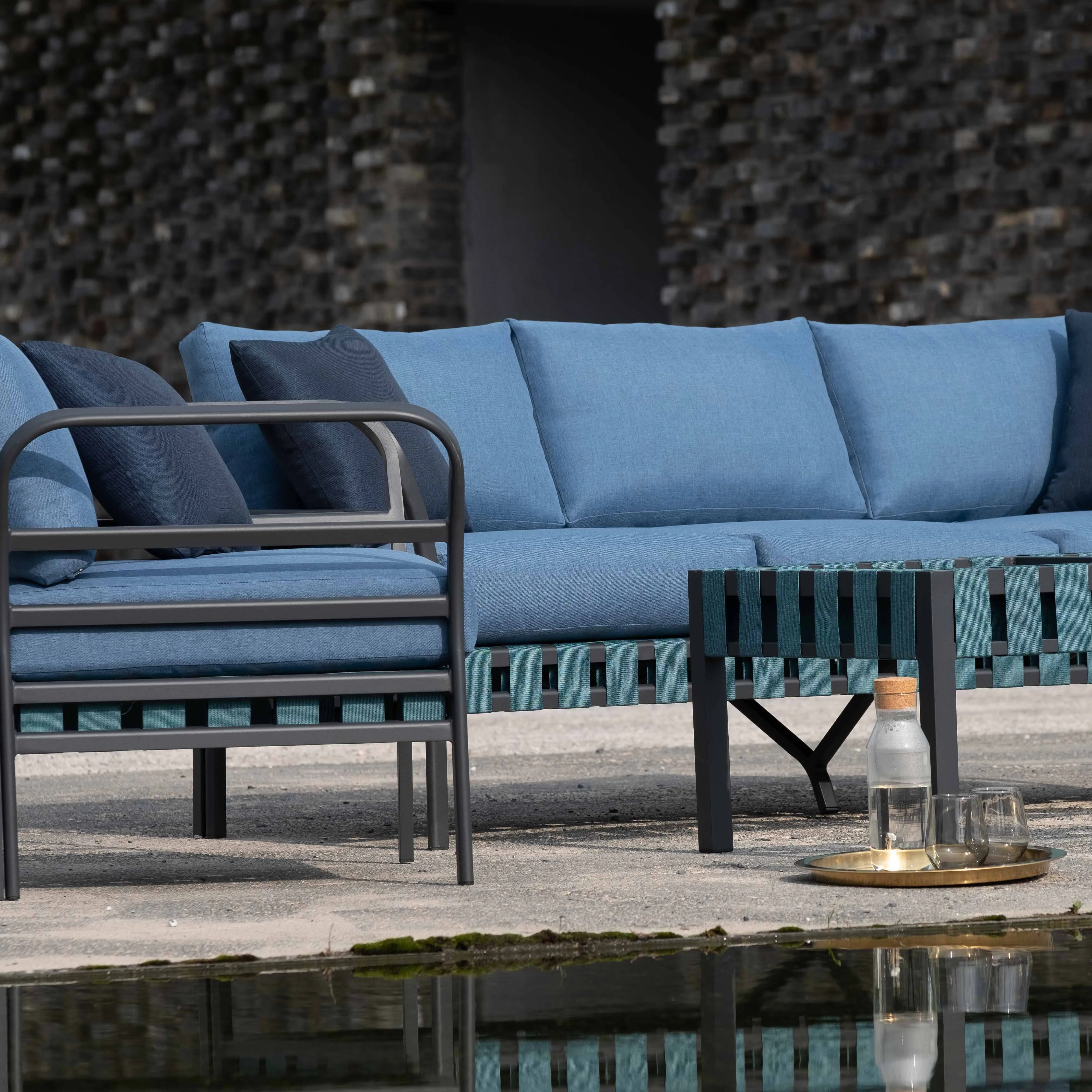 Blue rope contemporary patio sets rattan outdoor lounge furniture