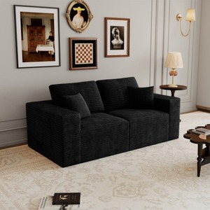 Canapé modulaire moderne sectionnel 2 pièces 180 cm en velours côtelé noir, canapé-lit compressé sans assemblage, causeuse en mousse pour salon - Product Image 1