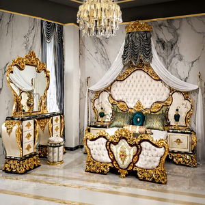 Ensemble de meubles de chambre à coucher de style baroque italien, lits de style romain, lit king size en bois blanc, suite de chambre à coucher sur mesure pour les États-Unis - Product Image 1