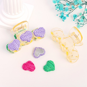 Boutons plats en fil de laine en forme de cœur 19x22mm, accessoires de bijoux DIY, mélange de couleurs aléatoires - Product Image 3