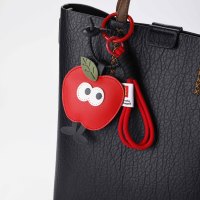 Porte-clés personnalisé en cuir PU OEM, design mignon en forme de pomme, avec boucle en corde, breloque de sac
