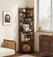 Étagère d'angle en bambou naturel à cinq niveaux, style chinois moderne, gain de place, présentoir mural pour salon