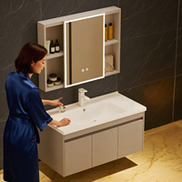 Meuble sous-vasque suspendu au mur pour salle de bain avec miroir mural motif triangulaire Meuble sous-vasque suspendu pour hôtel Cabinet de toilette intelligent