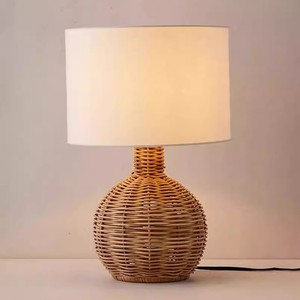 Lámpara de mesa de noche de ratán tejido Wabi Sabi, lámpara de Ambiente de ratán para hotel - Product Image 3