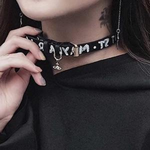 Gargantilla de Moda Estilo Empress Dowager Vivienne Punk con Letra 3D del Planeta Tierra, Zirconia, Cuerda de Cuero, Bañada en Metal y Cadena de Bambú - Product Image 4