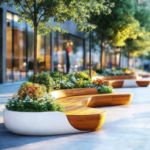 Banco de Madera Curvo G074 con Jardinera Integrada de FRP, Silla de Exterior Ecológica, Duradera y de Alta Gama para Escuelas y Hospitales - Product Image 2