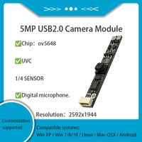 Module de caméra de reconnaissance faciale 5MP 2K 2592H×1944V OV5648 USB2.0 OTG DMIC FF MF, champ de vision de 80 degrés, appareil intégré