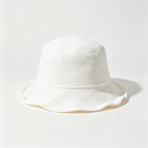 Chapeau Bob en Crochet Blanc Léger et Respirant, Chapeau de Soleil Ajustable Décontracté pour la Plage, les Voyages et les Vacances - Product Image 1