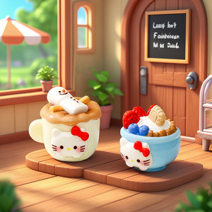 Dibujos animados lindo palomitas de maíz café helado Sundae Kt gatito resina encantos Diy Accesorios de escritorio caja de basura caja de almacenamiento decoraciones para el hogar - Product Image 2