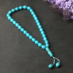 Blue Turquoise Muslim Rosary Islamic Praying Necklace Beads 33 Laser Mosque Design Islamic Rosary Prayer Beads Crafts