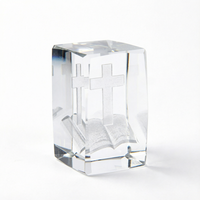Cadeau de mariage chrétien de collection : Bloc de cristal K9 3D rectangulaire gravé au laser de haute qualité, motif croix de prière, objet religieux