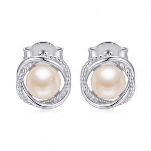 Natural Freshwater Pearl <b>Stud</b> Earrings S925 <b>Silver</b> Jewelry for Women Elegant Round White Minimalist Wedding Bridal Gift - Product Image 1