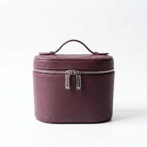 Burgundy Litchi Pattern PU Leather Makeup Bag Cylindrical Travel Toiletry Case <b>Large</b> Capacity Vanity Organizer Cosmetic <b>Box</b> Hand - Product Image 1