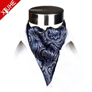 Corbata de Ascot de seda para hombre, diseño de moda, flor azul, venta al por mayor