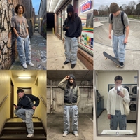 Jean cargo multi-poches personnalisé pour homme, coupe large décontractée, délavé, fermeture boutonnée, denim streetwear, marque privée, faible MOQ, usine OEM ODM