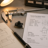 Interrupteur à bouton-poussoir autobloquant SUDA KAN-5M 1A 250VAC DPDT 1NO1NC, fiche 2 broches, montage sur circuit imprimé plat en plastique, IP40, pour appareils électroménagers numériques