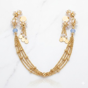 Ensemble de collier Mala italien en argent 925, chaîne à plusieurs rangs dorée avec perles, bijoux avec boucles d'oreilles pour femmes, tendance - Product Image 1