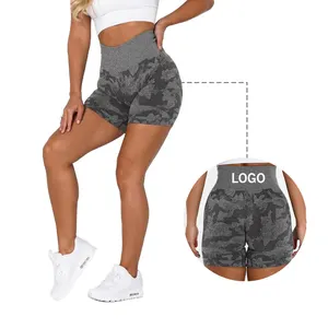 Shorts de yoga costura personalizado, camo sem costura e de cintura alta, 2022